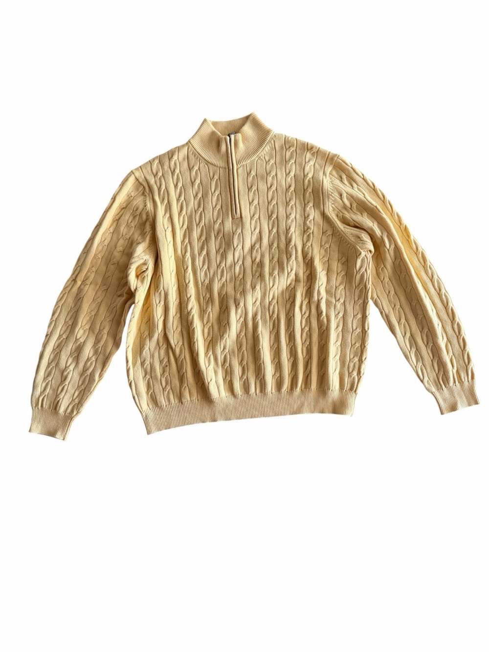 Brooks Brothers 346 Men’s Quarter Zip Cable Knit Sweater Yellow Supima Cotton XL - Picture 4 of 4